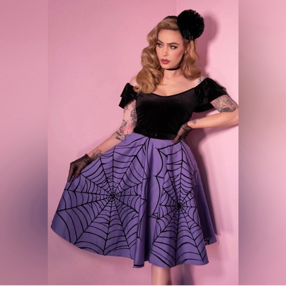 NWT Vixen by Micheline Pitt Widow Spiderweb Purple Circle Skirt Size Small